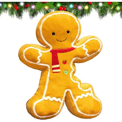 Oreiller Doudou Bonhomme en d'Épice, 40 cm Doux et Mignon  Peluche Décorative Noël, Décoration pour Maison Salon Chambre Canapé Siège Lit Sol (1/5)