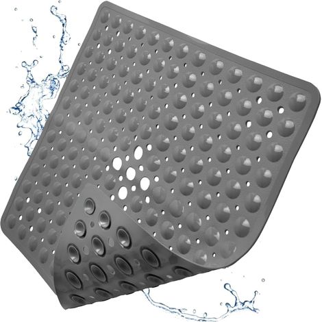 Alfombrilla de baño antideslizante de 53 x 53 cm, alfombrilla cuadrada antideslizante, lavable a máquina, antideslizante, gris. (1/4)