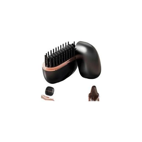 Mini Brosse lissante à cheveux, 2-en-1 Sans fil et portable, brosse lissante et peigne chauffant volumateur, chauffage rapide en 30s, anti-brûlure (Noir) (1/5)