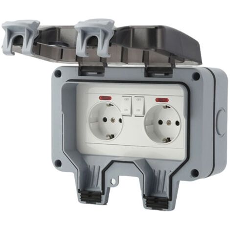 Prise extérieure étanche IP66 avec interrupteur et voyant lumineux, montage en saillie pour environnements humides, contact de sécurité, prise de jardin, résistante à la poussière et aux intempéries