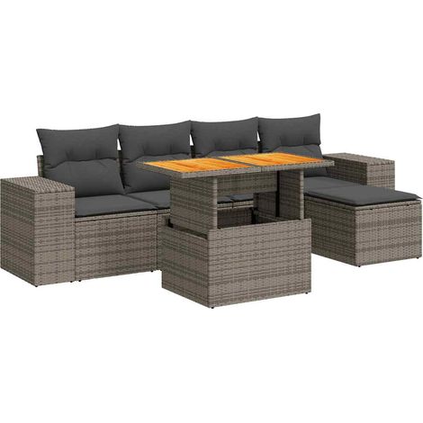 Maison Exclusive - Set Divano da Giardino 6 pz con Cuscini Grigio in Polyrattan (1/5)