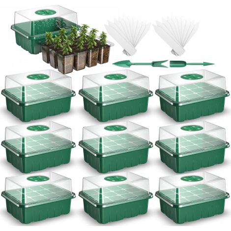 Invernadero de propagación con cubierta transparente – caja de plantación con drenaje y ventilación – bandeja de propagación de plástico reutilizable de alta calidad con 72 celdas