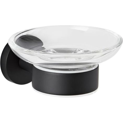 Milano Nero Round Wall Mounted Bathroom Glass Soap Dish with Black Holder (1/5)