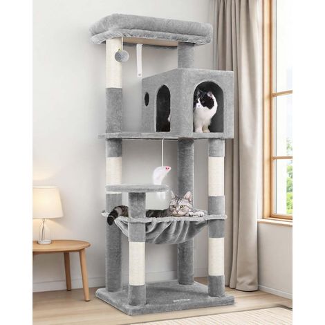 1 Arbre à Chat, 137cm Hauteur, Grand Hamac, Niche Spacieuse, Plateforme Rembourrée, Intérieur Adulte (1/5)