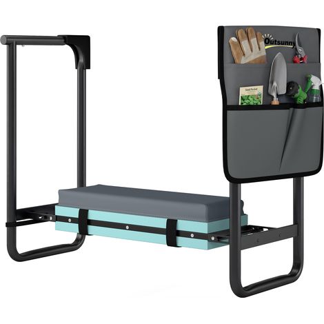 Klappbarer Gartenhocker, Kniehocker mit EVA-Schaumstoffkissen, Werkzeugtasche, anthrazitgrau