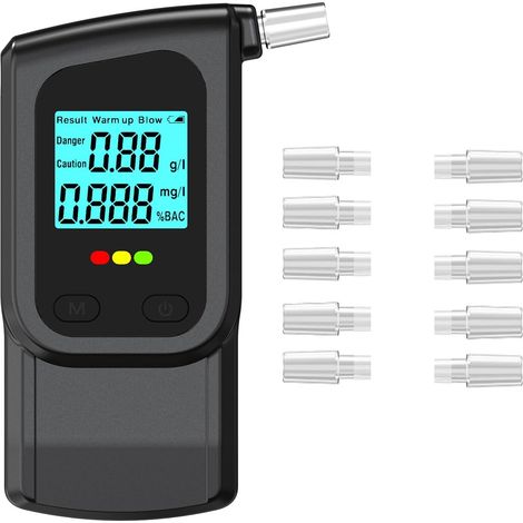 GemCoo ethylotest electronique 3 Secondes avec écran LED, ethylotest Professionnel numérique à Double Mode pour Test Rapide et précision, INCL. 10 Embouts (1/5)