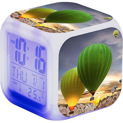 Montgolfire Wecker mit Bild, E-Light-USB-LED-Kinderwecker, Cartoon-Nachtlicht, Blinklicht, 7-Farben-Digitaluhr, Bürouhr (1/5)