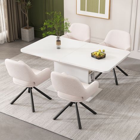 Lote de 4 sillas de comedor giratorias con reposabrazos en tejido sherpa blanco HAVRYA (1/5)