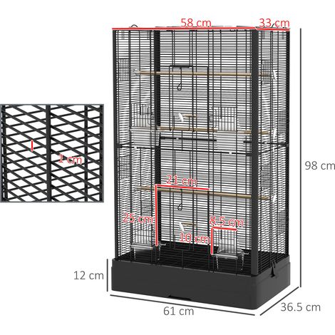 Cage à oiseaux avec plateau amovible et perchoirs, pour perroquets, 61 x 36,5 x 98 cm, noire (1/5)
