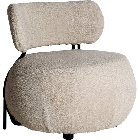 Fauteuil bouclé style art déco confort élégant blanc et noir - Blanc bouclé et noir profond (1/5)