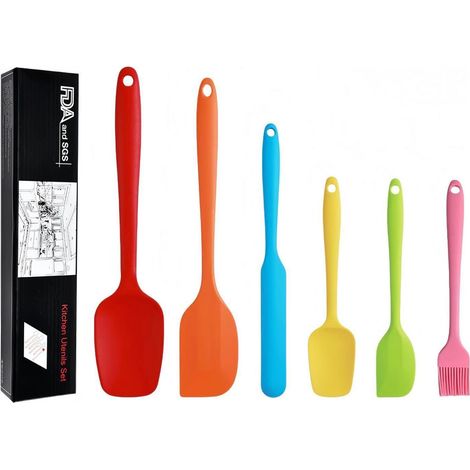 6-teiliges Silikon Spatel Set mit Pinsel, hitzebeständig, lebensmittelecht, bunt