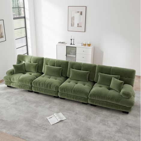 Modulares Ecksofa 406 x 77 x 81 cm aus grünem Chenille mit tiefer Sitzfläche – MEUBLIV (1/5)