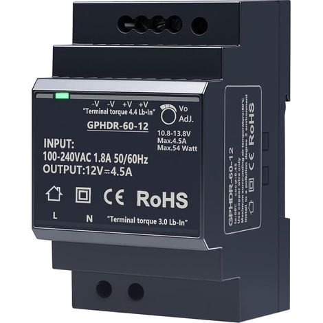 Alimentation pour rail DIN 12V 4.5A 54W transformateur Rail din Entrée 100-240V CA Sortie DC12V Bloc d'alimentation sur rail din pour Automatisation industrielle (1/5)