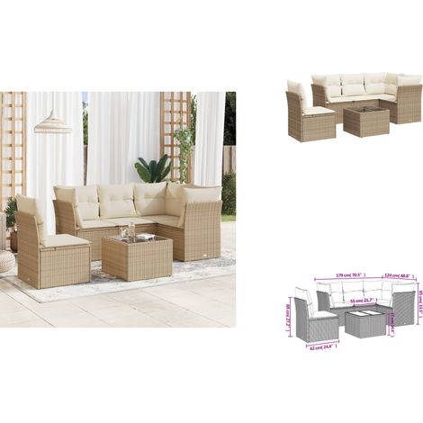 Salon de jardin avec coussins 6 pcs beige résine tressée - Ensemble Salon De Jardin - Mobilier De Jardin - Salon De Jardin Design - Meubles De Jardin Résistants - Canapé D'extérieur (1/3)