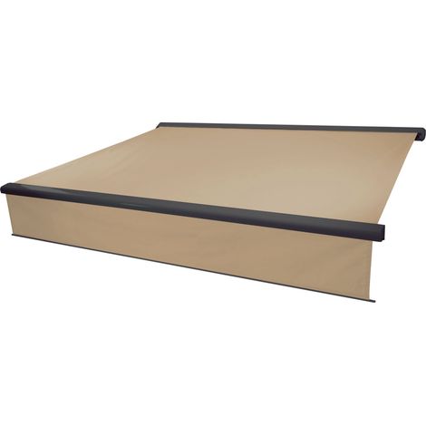 Elektrische Vollkassetten-Markise HHG-606, 5x3m ausfahrbarer Volant Polyester Creme, anthrazit