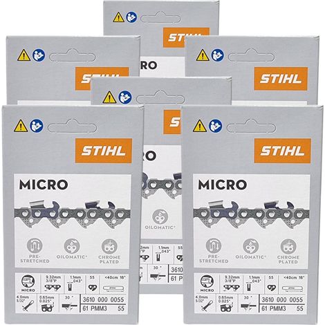 Stihl 6x 3/8" Picco Micro Mini 3 (PMM3) cadena de sierra 40 cm 3/8" P 1.3 mm 55 TG 6 piezas ( 6x 36100000055 )