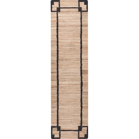 Alfombra rectangular de yute con diseño 80 x 300 cm estilo rústico tejida entrada pasillo dormitorio beige/negro Gondia