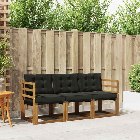 Outdoor-Sofagarnitur mit Kissen 3 pcs Natürlich und Schwarz (1/5)