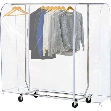 Transparent clothes rack cover with 2 durable zippers - Waterproof and dustproof - Size M: 150 x 50 x 150 cm