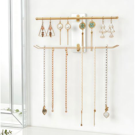 Porte Bijoux Mural, présentoir à bijoux en or, organisateur de colliers muraux en fer, porte-bracelets colliers à suspendre, pour élastiques pour cheveux, boucles d'oreilles (1/5)
