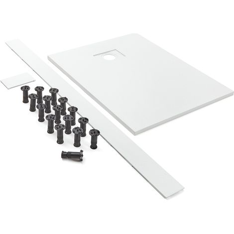 Milano Rasa 900mm x 800mm White Textured Slate Effect Rectangular Shower Tray and Fast Flow Waste - With Recessed Riser Kit (1/5)