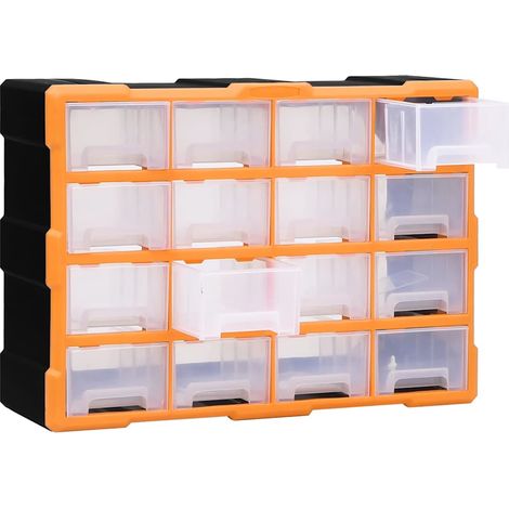 Organisateur multi-tiroirs avec 16 tiroirs pour outils et vis PP orange et noir 52 x 16 x 37 cm (1/5)