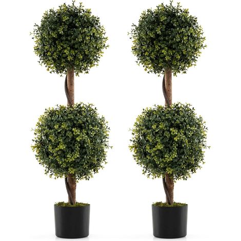 Alberi di bosso artificiali con vaso, 90 cm, set da 2