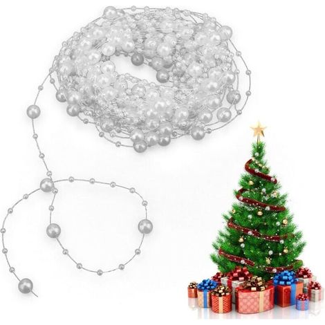 Bobine de fil de perles , Rouleau de guirlande de perles artificielles ,10 M Perles artificielles chaîne Perles chaîne Guirlande Ligne de pêche Perle Guirlande décoration de fête de Mariage(Blanc)