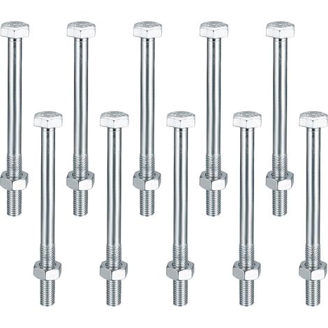 10 Pièces M10 Boulons et Ecrous, M10 x 120 mm Boulons Hexagonaux avec écrous, vis de machine, Galvanisées Vis Hexagonale Partiellement Filetés