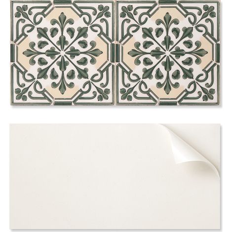 Panel de vinilo con estampado listo para instalar, 100x50 cm, dise帽o de plantas sobre azulejo.