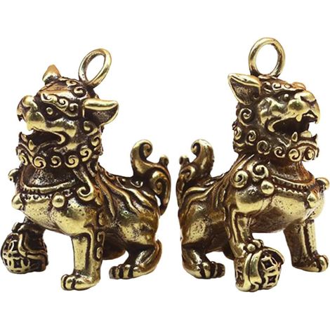 ornements Kirin en laiton figurine de lion Feng Shui d (1/5)
