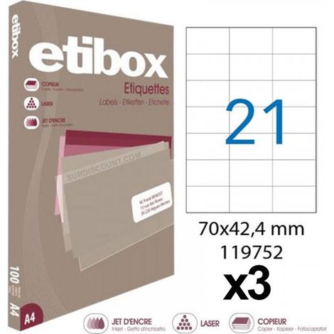Lot de 3 boites de 2100 étiquettes - Format 70x42.4mm - Etibox - Apli 119752