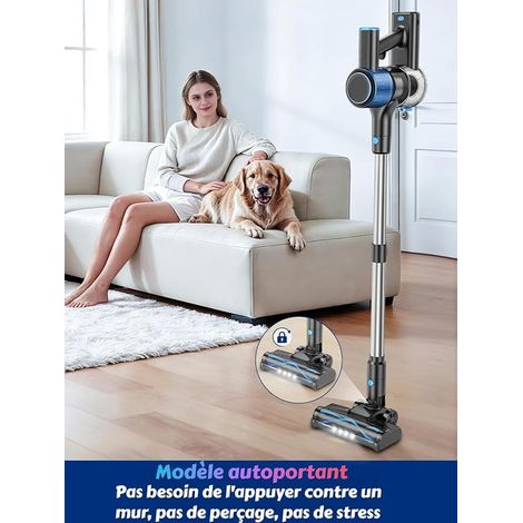 Akku Staubsauger Kabelloser Staubsauger mit Funktion Display Bürste geeignet für Hartböden Teppiche und Tierhaare Bleu Clair (1/3)