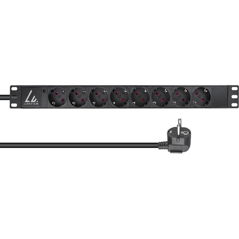 Lanview 19"-Steckdosenleiste, 1 HE Rackmontage, 16 A, 8 Schuko-Steckdosen Typ F, 2 m Kabel, LVR-2MSCH-LIC-SCH8