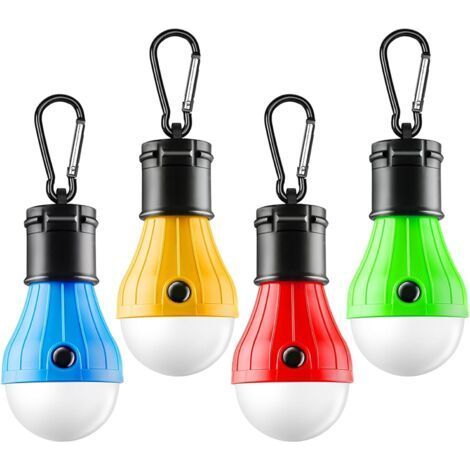 ALLIANDISLot de 4 lampes de tente LED portables avec crochet et clip, éclairage d'urgence pour camping, randonnée, panne de courant (1/5)