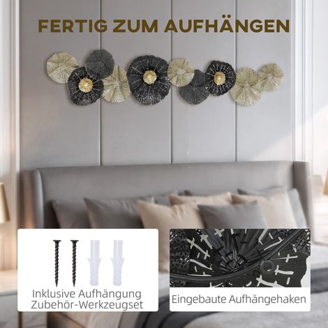 Tableau mural, décoration murale avec cadre métallique, style moderne, Noir+Or (1/4)