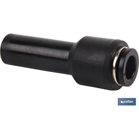 Raccord réducteur en plastique 6/4 mm pour tubes de 4 à 12 mm, connexion rapide et sûre.