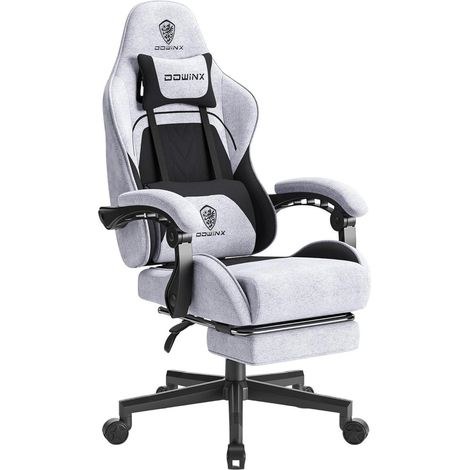 Gaming Stuhl Bürostuhl Stoff Massage Kissen Kopfstütze Fußstütze Schwarz Grau (1/5)