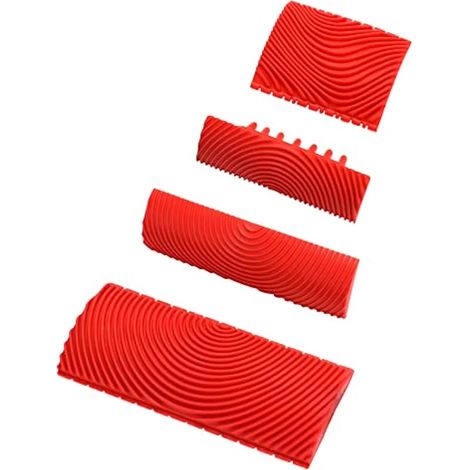 4 Pièces Outil de Grain de Bois en Caoutchouc, Peigne Effet Bois pour Décoration Murale Meubles (Rouge, 7,4/8,7/13/15 cm) (1/5)