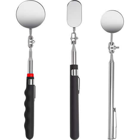 Kit de 3 Miroirs d'Inspection Télescopiques, Rotation 360°, Acier Inoxydable, 25-96cm, Mécanique