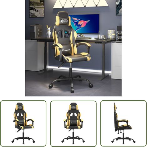 The Living Store Gaming-Stuhl Drehbar Schwarz und Golden Kunstleder - Gaming-Stuhl - Bürostuhl - Gamer Chair - PC-Chair - Ergonomischer Stuhl (1/5)