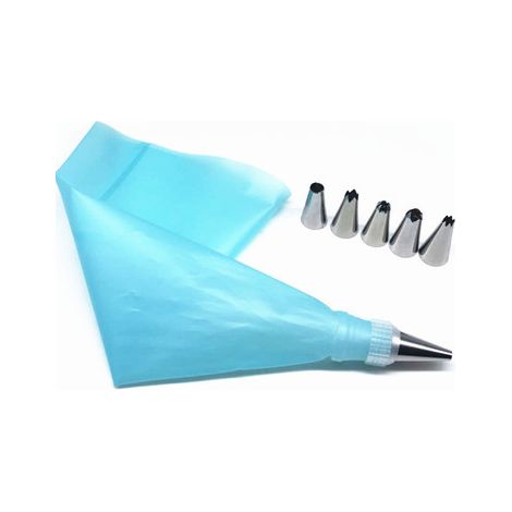 Sac à pâtisserie en Silicone + 6 buses en acier inoxydable, accessoires de cuisine, glaçage, crème, kit de pointes de décoration de gâteaux à faire soi-même, 8 pièces/ensemble (1/5)