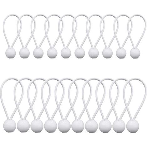 QAZQA Tendeur Elastique 20 Pièces Tendeur à Boule Élastique Corde Elastique avec Boule en Plastique Sandow Elastique Élastiques Blanc Cordes en Caoutchouc pour Bannière Bâche Pavillon Tente