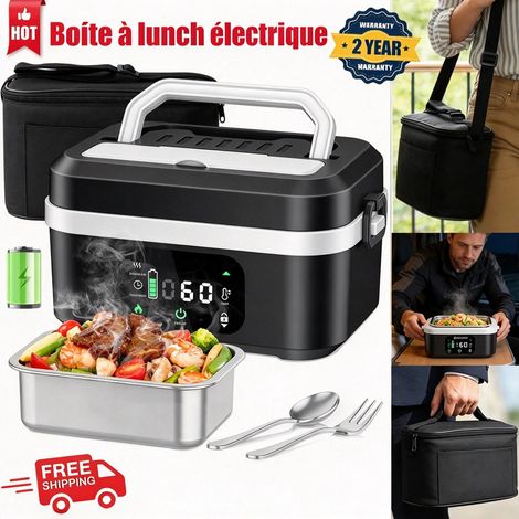 Lunch box chauffante électrique sans fil pour adultes (1,35 L, 20 000 mAh, 100 W) – Bol chauffant rechargeable pour repas chauds en extérieur, au bureau ou en pique-nique (1/5)