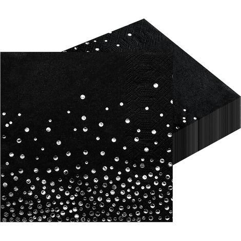 Papierservietten – 50 Stück – Schwarz mit Silberfolie – 3-lagig – Für Partys und Cocktails – 33 x 33 cm (1/5)