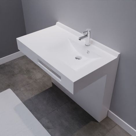 Meuble LEA 90 cm plan vasque déportée à droite suspendu