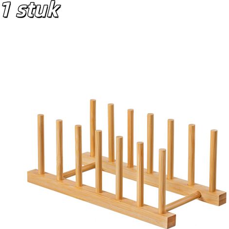 pièce - Étagère de rangement - Organisateur d'ustensiles de cuisine en bambou - Égouttoir - Gain de place - Convient pour les plans de travail, les placards, les étagères de chambre, etc. - Six compar (1/5)
