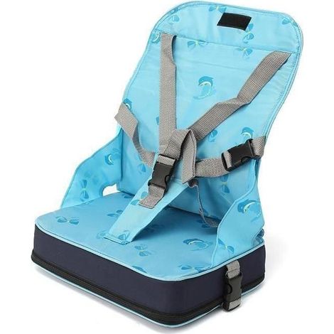 Réhausseur Siège de Table Pliable pour Bébé Enfant avec Harnais Sécurité 5-Point - BLEU-Ywey