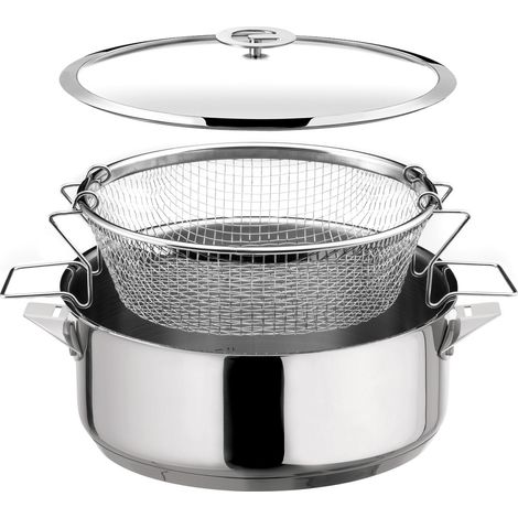 Eclipse - Sauteuse 24 cm revêtue en céramique, couvercle et panier de cuisson pour friture et cuisson à l'eau (1/3)