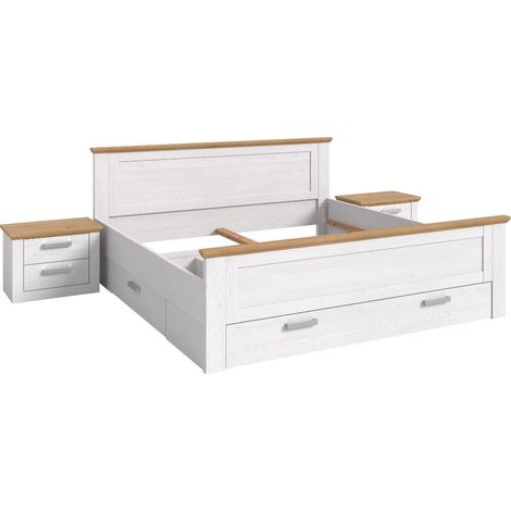 Verona Schlafzimmer-Set Bett 180x200 cm 3 Schubladen, 2 Nachttische sibirische Lärche Dekor, Eiche Dekor. (1/5)